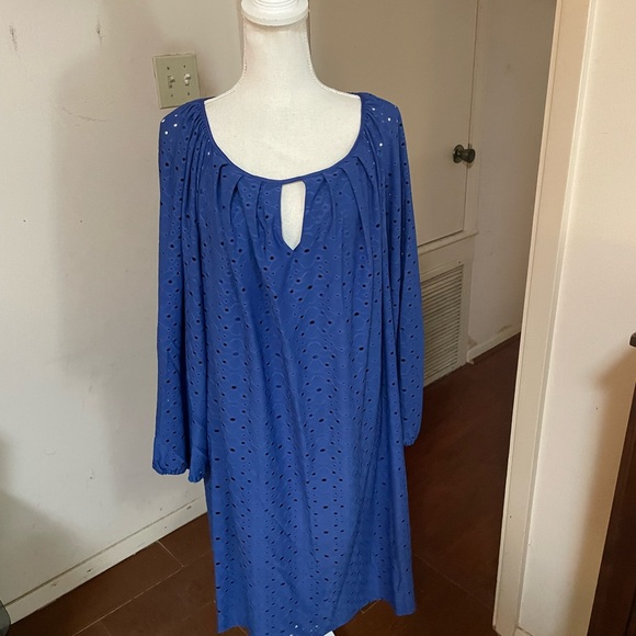 Jessica Howard Woman Long Sleeve Dress blue eyelet sz 18W lined spandex stretch - Picture 6 of 15